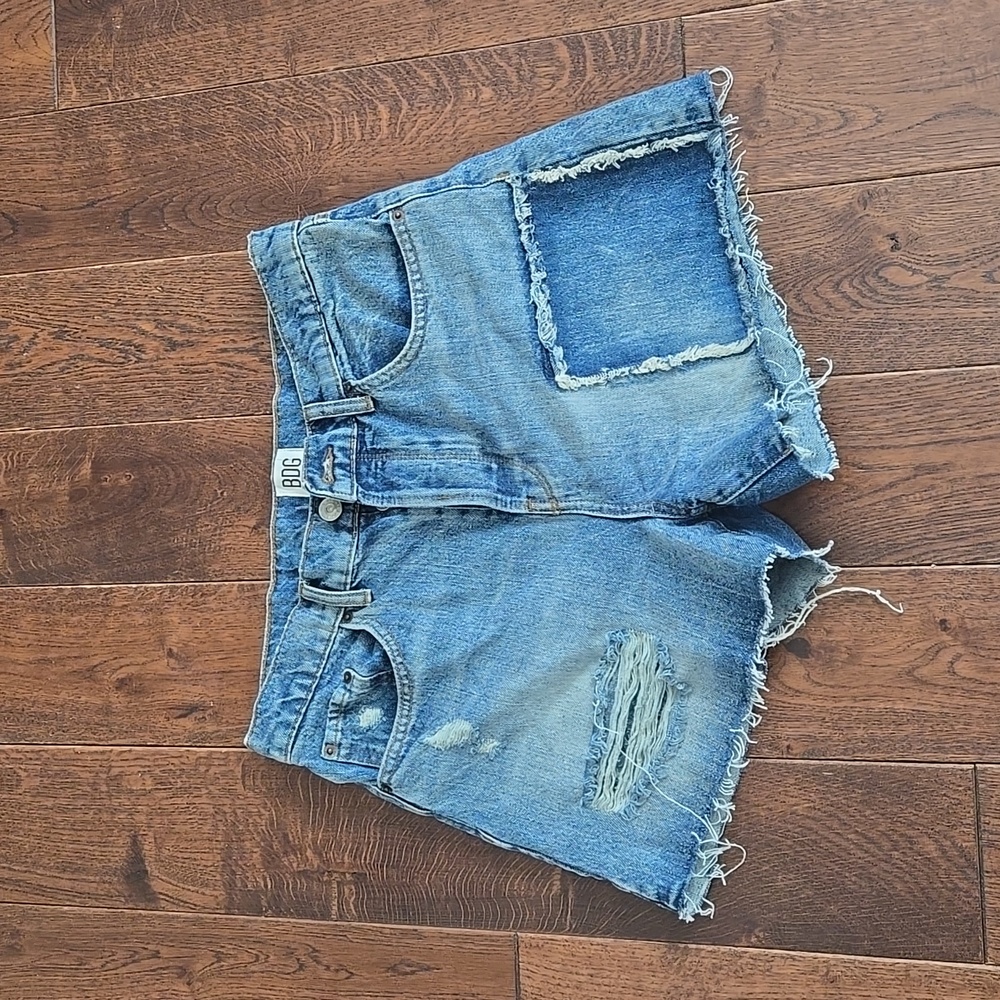 BDG Blue Jean Shorts with Distressed Raw Hem
